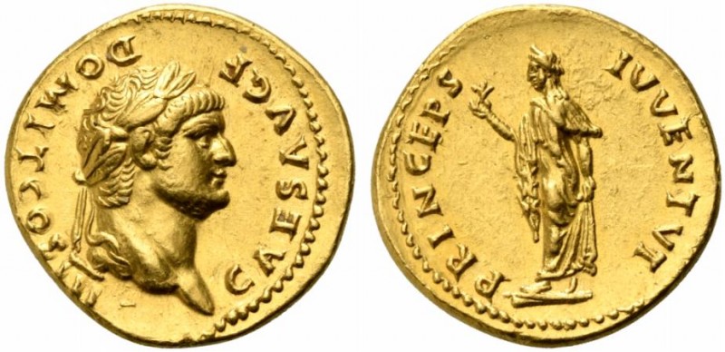 Domitian, as Caesar, Aureus struck under Vespasian, Rome, AD 75; AV (g 7,36; mm ...