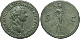 Domitian, as Caesar, Sestertius struck under Titus, Rome or an uncertain Balkan or Thracian mint, AD 80-81; AE (g 26,18; mm 34; h 6); CAES DIVI AVG VE...