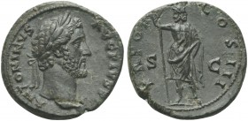 Antoninus Pius (138-161), As, Rome, AD 140-144; AE (g 10,77; mm 25; h 11); ANTONINVS - AVG PIVS P P, laureate head r., Rv. TR POT - COS III, Janus sta...