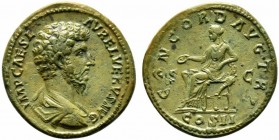Lucius Verus (161-169), Sestertius, Rome, AD 161; AE (g 24,04; mm 34; h 11); IMP CAES L AVREL VERVS AVG, draped and cuirassed bust r., Rv. CONCORD AVG...