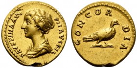 Faustina Minor, Aureus struck under Antoninus Pius, Rome, ca. AD 145; AV (g 7,29; mm 18; h 12); FAVSTINA AVG - PII AVG FIL, draped bust l., hair knott...