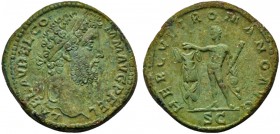 Commodus (177-192), Sestertius, Rome, AD 192; AE (g 26,40; mm 33; h 6); L AEL AVREL CO - MM AVG P FEL, laureate head r., Rv. HERCVLI ROMANO AVG, Naked...