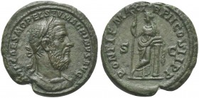Macrinus (217-218), As, Rome, AD 217; AE (g 11,71; mm 25; h 11); IMP CAES M OPEL SEV MACRINVS AVG, laureate and cuirassed bust r., Rv. PONTIF MAX TR P...