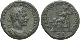 Macrinus (217-218), As, Rome, AD 217-218; AE (g 11,26; mm 24; h 5); IMP CAES M OPEL SEV MACRINVS AVG, laureate and cuirassed bust r., Rv. SECVRITAS TE...