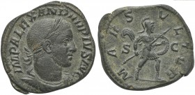 Severus Alexander (222-235), Sestertius, Rome, AD 232; AE (g 23,04; mm 33; h 2); IMP ALEXANDER PIVS AVG, laureate, draped and cuirassed bust r., Rv. M...