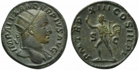 Severus Alexander (222-235), Dupondius, Rome, AD 234; AE (g 10,95; mm 25; h 1); IMP ALEXANDER PIVS AVG, radiate bust r., drapery on l. shoulder, Rv. P...