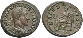 Maximinus I (235-238), As, Rome, AD 236; AE (g 11,96; mm 27; h 12); IMP MAXIMINVS PIVS AVG, laureate, draped and cuirassed bust r., Rv. SALVS AVGVSTI,...