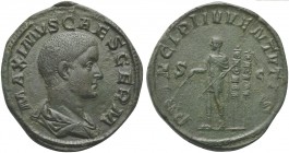 Maximus Caesar, Sestertius struck under Maximinus I, Rome, early AD 236 - March / April AD 238; AE (g 21,38; mm 33; h 12); MAXIMVS CAES GERM, draped b...