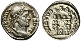 Maximianus Herculius (286-310), Argenteus, Siscia, ca. AD 294; AR (g 3,00; mm 19; h 6); MAXIMIA - NVS AVG, laureate head r., Rv. VIRTVS - MILITVM, eig...