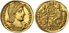 Constantius II (337-361), Solidus, Thessalonica, AD 350-355; AV (g 4,66; mm 21; h 5); D N CONSTANTIVS - MAX AVGVSTVS, diademed, draped and cuirassed b...
