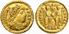 Valens (364-378), Solidus, Treveri, AD 367-375; AV (g 4,44; mm 21; h 6); D N VALENS - P F AVG, diademed, draped and cuirassed bust r., Rv. VICTOR - IA...
