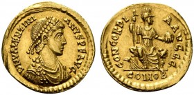 Valentinian II (375-392), Solidus, Constantinopolis, AD 378-383; AV (g 4,43; mm 20; h 11); D N VALENTINI - ANVS P F AVG, diademed, draped and cuirasse...