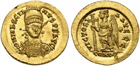Marcian (450-457), Solidus, Constantinopolis, AD 450; AV (g 4,51; mm 22; h 6); D N MARCIA - NVS P F AVG, diademed, helmeted and cuirassed three-quarte...
