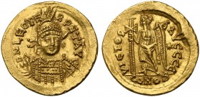 Leo I (457-474), Solidus, Constantinopolis, AD 471-473; AV (g 4,48; mm 20; h 6); D N LEO PE - RPET AVG, helmeted, diademed and cuirassed facing bust s...