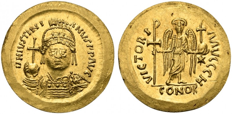 Justinian I (527-565), Solidus, Rome, AD 542-549; AV (g 4,28; mm 21; h 6); Helme...