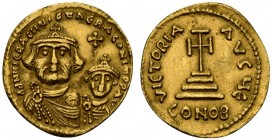 Heraclius with Heraclius Constantine (610-641), Solidus, Constantinople, AD 613-616; AV (g 4,13; mm 19; h 6); Facing busts of Heraclius with long bear...