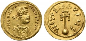 Constans II (641-668), Semissis, Constantinople, AD 641-666; AV (g 2,16; mm 18; h 6); Diademed, draped and cuirassed bust r., Rv. Globus cruciger. DOC...