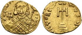 Philippikos Bardanes (711-713), Solidus, Syracuse, AD 711-713; AV (g 4,00; mm 20; h 6); Crowned bust facing, wearing loros and holding globus cruciger...