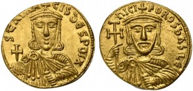 Nikephoros I with Staurakios (802-811), Histamenon Nomisma, Constantinople, AD 803- 811; AV (g 4,45; mm 20; h 6); Crowned bust of Nikephoros facing, w...