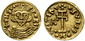 Duchy of Beneventum, Aricis II, Tremissis, AD 765-774; AV (g 1,21; mm 15; h 6); DNS VI-TORIA, crowned bust facing, holding cross on globe. Rv. VIRTV (...