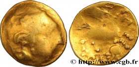 MEDIOMATRICI, Unspecified
Type : Quart de statère au pégase, de Tarquimpol 
Date : c. 120-100 AC. 
Metal : gold 
Diameter : 12,5  mm
Orientation dies ...