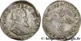 HENRY IV
Type : Demi-franc, type de Troyes 
Date : 1599 
Mint name / Town : Troyes 
Quantity minted : 14559 
Metal : silver 
Millesimal fineness : 833...