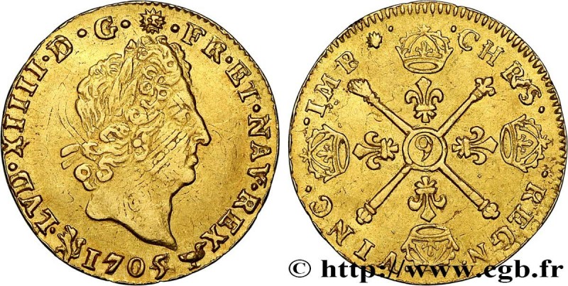 LOUIS XIV "THE SUN KING"
Type : Demi-louis aux insignes 
Date : 1705 
Mint name ...