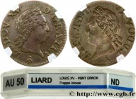 LOUIS XV THE BELOVED
Type : Liard dit "à la vieille tête", frappe incuse 
Date : n.d. 
Mint name / Town : Toulouse 
Metal : copper 
Diameter : 21,36  ...
