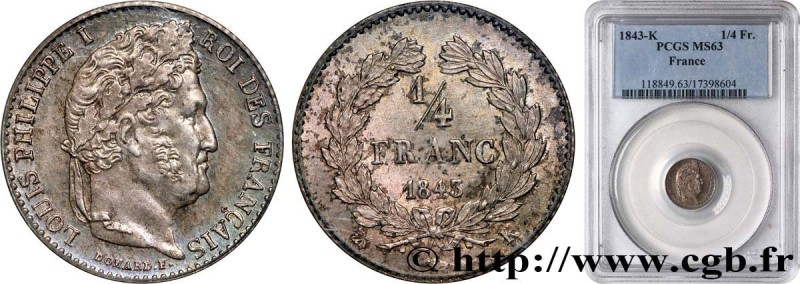 LOUIS-PHILIPPE I
Type : 1/4 franc Louis-Philippe 
Date : 1843 
Mint name / Town ...