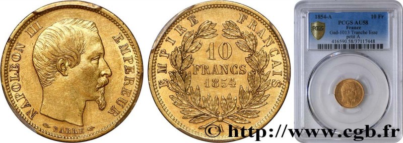 SECOND EMPIRE
Type : 10 francs or Napoléon III, tête nue, petit module, tranche ...