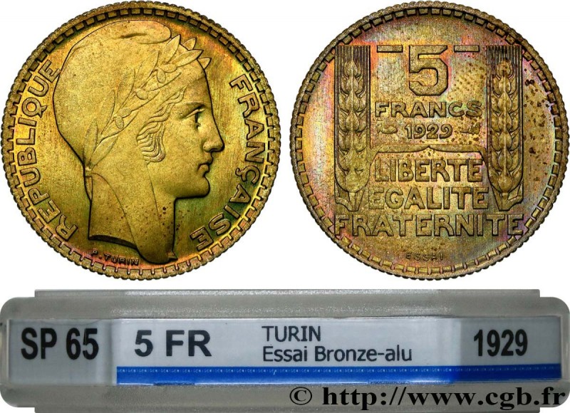 III REPUBLIC
Type : Concours de 5 francs, essai de Turin en bronze-aluminium 
Da...