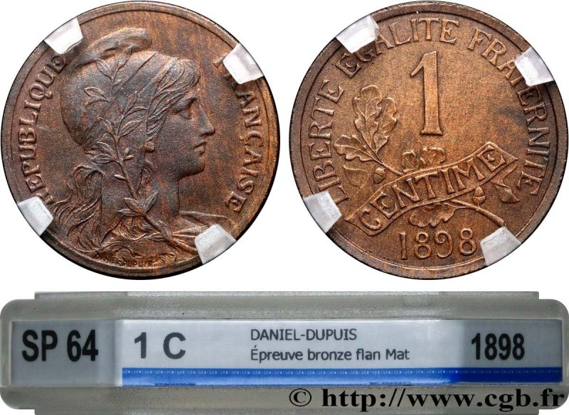 III REPUBLIC
Type : Épreuve en bronze de 1 centime Daniel-Dupuis au ruban, flan ...