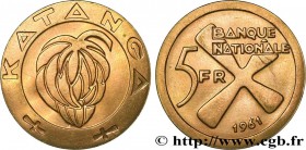 CONGO - PROVINCE OF KATANGA
Type : 5 Francs 
Date : 1961 
Quantity minted : 20000 
Metal : gold 
Millesimal fineness : 900  ‰
Diameter : 26  mm
Orient...