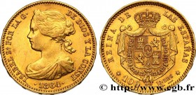 SPAIN - KINGDOM OF SPAIN - ISABELLA II
Type : 100 Reales 
Date : 1864 
Mint name / Town : Madrid 
Quantity minted : - 
Metal : gold 
Millesimal finene...