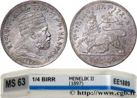 ETHIOPIA - ABYSSINIA - MENELIK II
Type : 1/4 Birr EE1889 
Date : (1897) 
Mint name / Town : Paris 
Metal : silver 
Diameter : 25,26  mm
Orientation di...