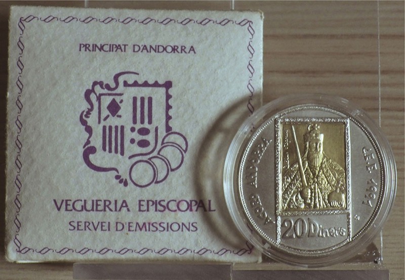 ANDORRA - 1992 - 20 Diners Esemplare con lamina d’oro 917 millesimi da 1,5 gramm...