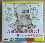 ITALIA - 2008 - 5 Euro “Bicentenario della nascita di Antonio Meucci” Con scatola e certificato/i Proof