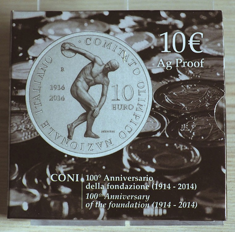 ITALIA - 2014 - 10 Euro “100° anniv. della fondazione del CONI” Con scatola e ce...