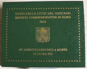 VATICANO - 2018 - 2 Euro “50° anniversario della morte di Padre Pio” In confezione FDC