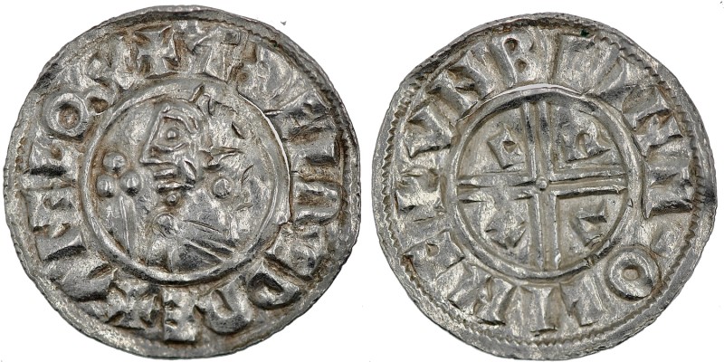 England. Aethelred II. 978-1016. AR Penny (21mm, 1.15 g, 6h). Crux type (BMC iii...