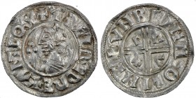 England. Aethelred II. 978-1016. AR Penny (21mm, 1.15 g, 6h). Crux type (BMC iiia, Hild. C). Lincoln mint; moneyer Ubeinn. Struck circa 991-997. + ÆÐE...