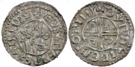 England. Aethelred II. 978-1016. AR Penny (20mm, 1.70 g, 6h). Crux type (BMC iiia, Hild. C). Winchester mint; moneyer Beorhtsige. Struck circa 991-997...