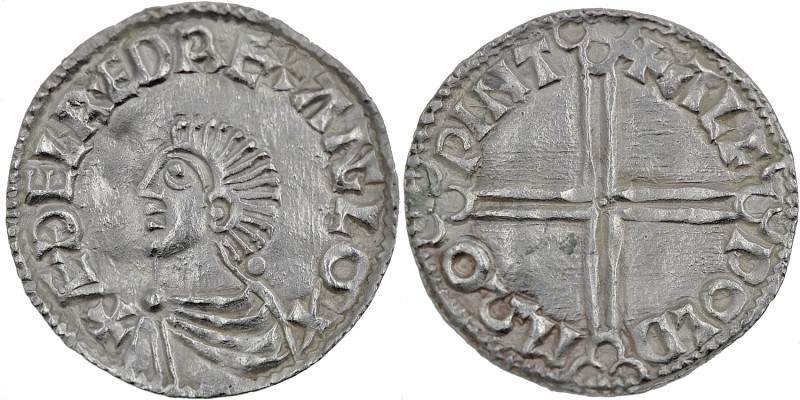 England. Aethelred II. 978-1016. AR Penny (19mm, 1.64 g, 7h). Long Cross type (B...