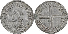 England. Aethelred II. 978-1016. AR Penny (19mm, 1.64 g, 7h). Long Cross type (BMC IVa, Hild. D). Winchester mint; moneyer Ælfweald. Struck circa 997-...