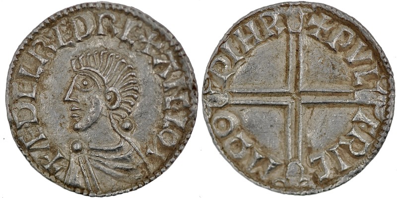 England. Aethelred II. 978-1016. AR Penny (20mm, 1.77 g, 4h). Long Cross type (B...