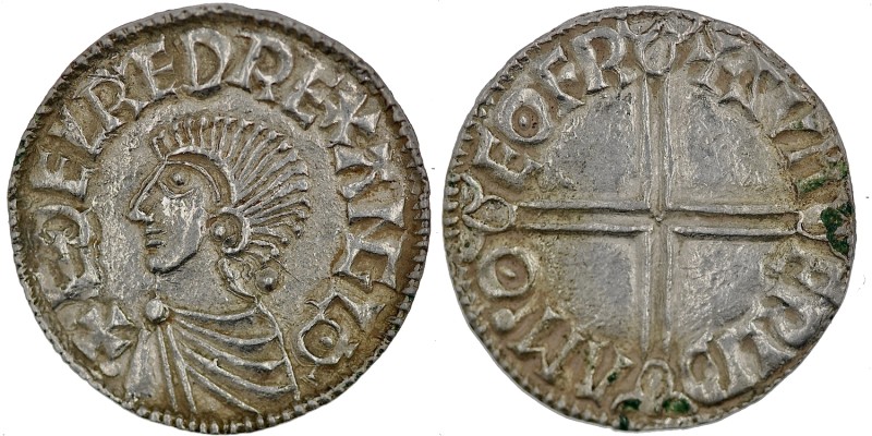 England. Aethelred II. 978-1016. AR Penny (20mm, 1.72 g, 1h). Long Cross type (B...