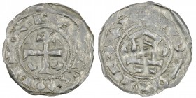 France. Dukes of Normandy. In the name of Saint Romain (?). AR Denier (20mm, 0.87g). Rouen mint(?). Struck ca 980s. + လ C ROMAN, patriarchal, in the l...