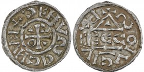 Germany. Duchy of Bavaria. Heinrich IV (II) 1002-1009. AR Obol (15mm, 0.77g). Regensburg mint; moneyer Ecco. HꓞCXEAHↃDလΛ, cross with three pellets in ...