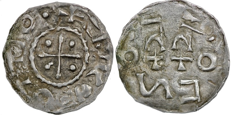 Germany. Duchy of Swabia. Esslingen Otto I - Otto III 936 - 1002. AR Denar (19mm...
