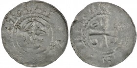 Germany. Worms. Heinrich IV 1056-1105. AR Denar (20mm, 1.06g). [+HEI]NRICUS IMP[ERATOR], head facing / +HEIMRICV[S REX], cross with pellets in each(?)...